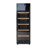 CUBO Wine Display Cooler / Fridge 360L - 1 Door - 5 Shelves - Glass Door - Black Interior / Wooden Guardrail - CS-WF375
