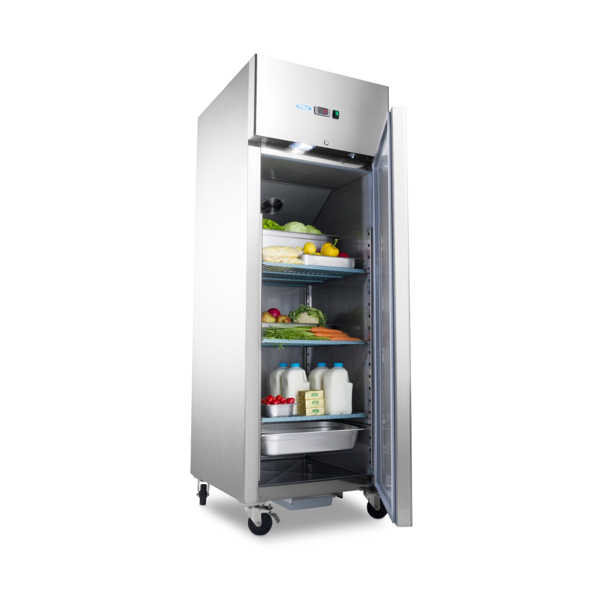 Maxima  Fridge - 600L - 3 Adjustable Shelves (2/1 GN) - on Wheels - Stainless Steel  - 09400000