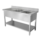CUBO roestvrijstalen dubbele spoelbak met afdruipplaat rechts 1400 mm CS-SSWB-1400