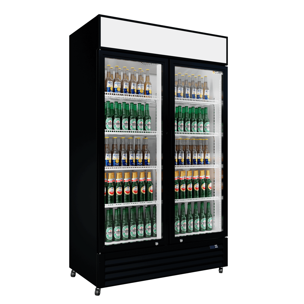CUBO Kühlvitrine 525L - 2 Glastüren mit Scharnieren und Warendach - Abschließbar - Energieeffizient - CS-690A-EE