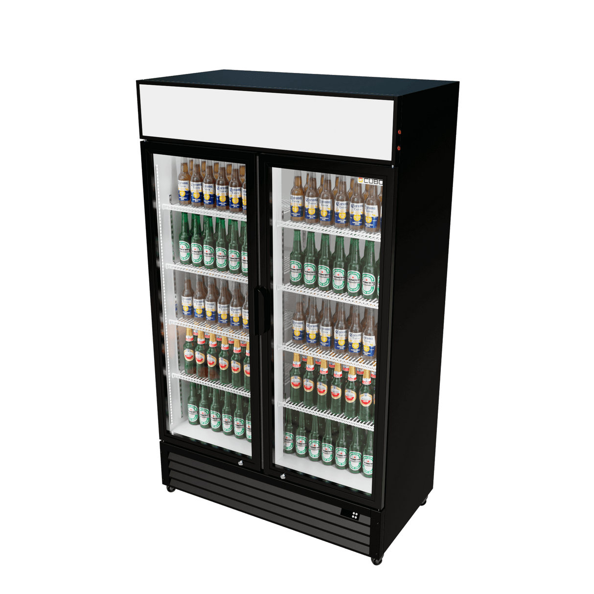 CUBO Kühlvitrine 525L - 2 Glastüren mit Scharnieren und Warendach - Abschließbar - Energieeffizient - CS-690A-EE