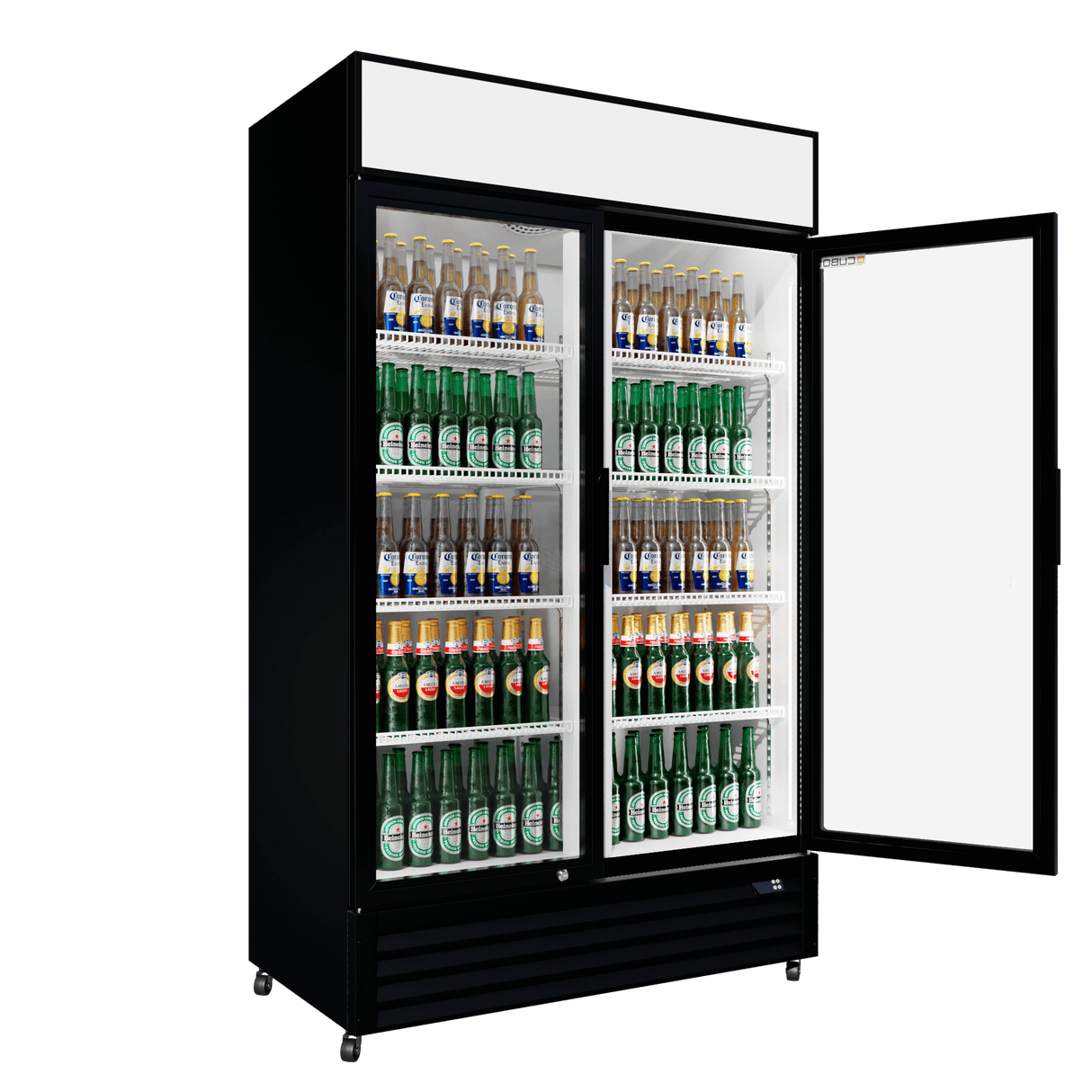 CUBO Kühlvitrine 525L - 2 Glastüren mit Scharnieren und Warendach - Abschließbar - Energieeffizient - CS-690A-EE