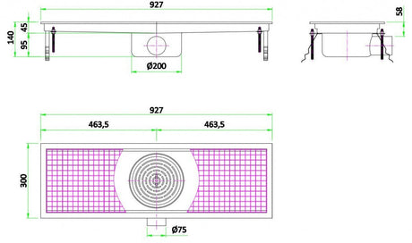 Combisteel Kitchen Drainage Floor Gully 927 x 300mm Fixed Horizontal - 7075.0105 Kitchen Floor Gullies & Grids Combisteel   