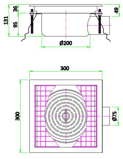 Combisteel Kitchen Drainage Floor Gully 200 x 200mm Fixed Horizontal - 7075.0120 Kitchen Floor Gullies & Grids Combisteel   