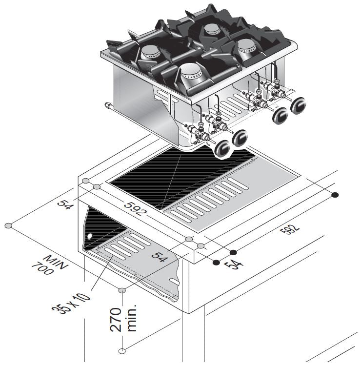 GAS KOOKUNIT 4 BR. 14KW - COMBISTEEL