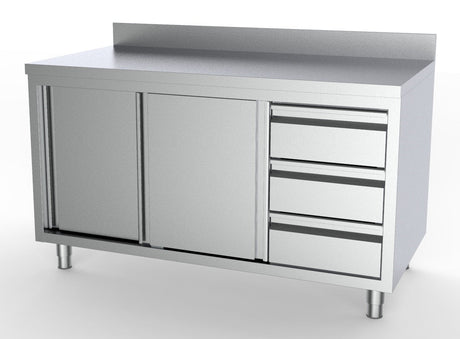 Combisteel 700 Worktable Sliding Doors Drawers Right With Upstand 1800 - 7333.0276  Combisteel