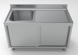 Combisteel 700 Stainless Steel Single Right Bowl Sink With Sliding Doors 1400mm Wide - 7333.0915 Sink Units with Drawers & Cupboards Combisteel   