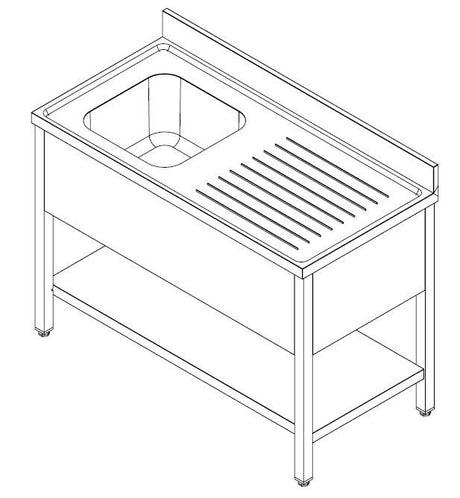 Combisteel 700 Stainless Steel Single Left Bowl Sink Flat Pack 1400mm Wide - 7452.0435 Single Bowl Sinks Combisteel   