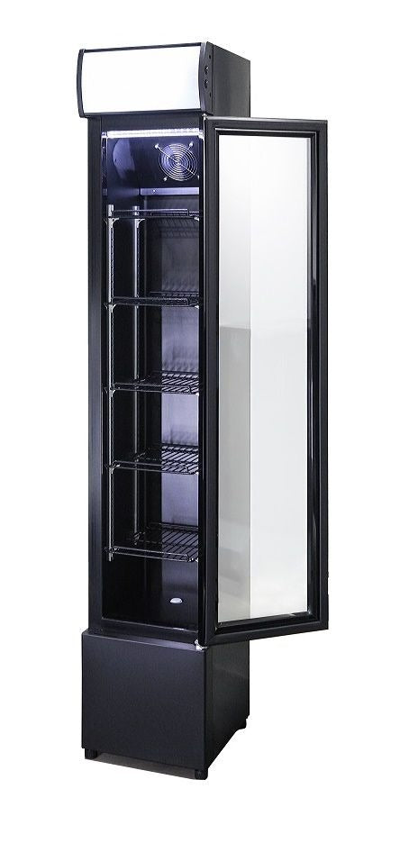 Combisteel Slimline Black Narrow Single Hinged Glass Door Fridge Merchandiser 105Ltr - 7455.1384 Upright Single Door Bottle Coolers Combisteel   