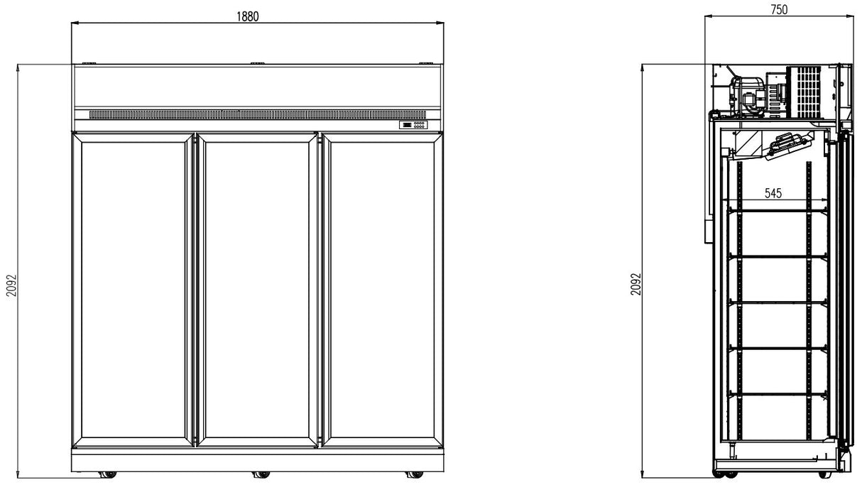 KOELKAST 3 GLASDEUREN INS-1530R - COMBISTEEL