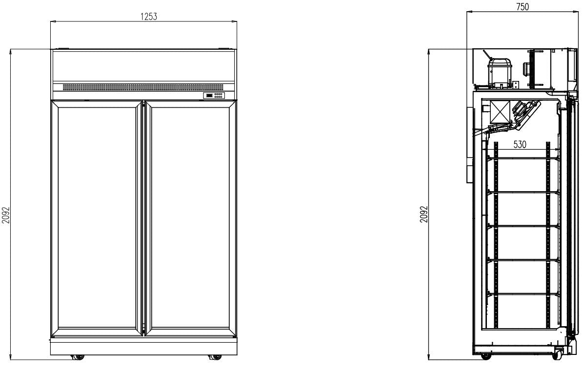 Combisteel Vriezer 2 Glazen Deuren Zwart Ins-1000F Bl - 7455.2425