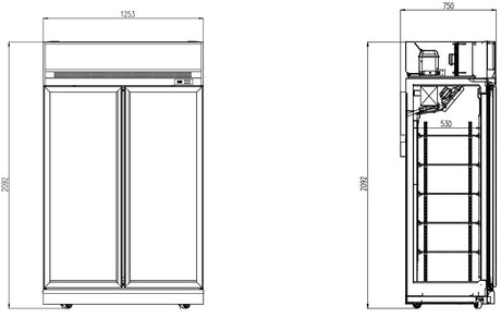 Combisteel Vriezer 2 Glazen Deuren Zwart Ins-1000F Bl - 7455.2425