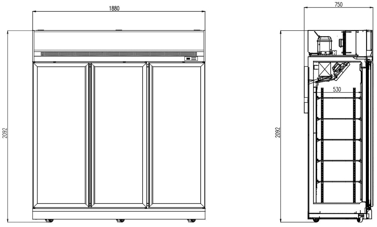 Combisteel Freezer 3 Glass Doors Ins-1530F - 7455.2430