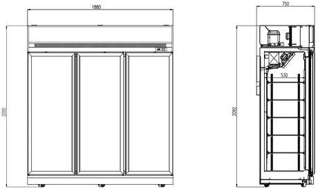 Combisteel Vriezer 3 Glazen Deuren Ins-1530F - 7455.2430