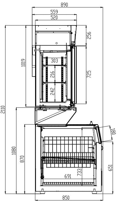 Combisteel Wall Mounted Freezer Unit White 2 Glass Doors - 7455.2520