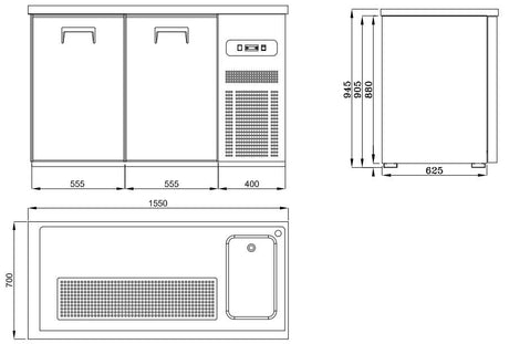 Combisteel Double Door Bottle Cooler Beer Tap Counter - 7489.5310 Bottle Cooler Beer Tap Counters Combisteel   