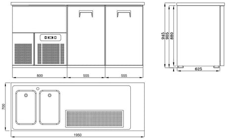 Combisteel Double Door Bottle Cooler Beer Tap Counter - 7489.5325 Bottle Cooler Beer Tap Counters Combisteel   