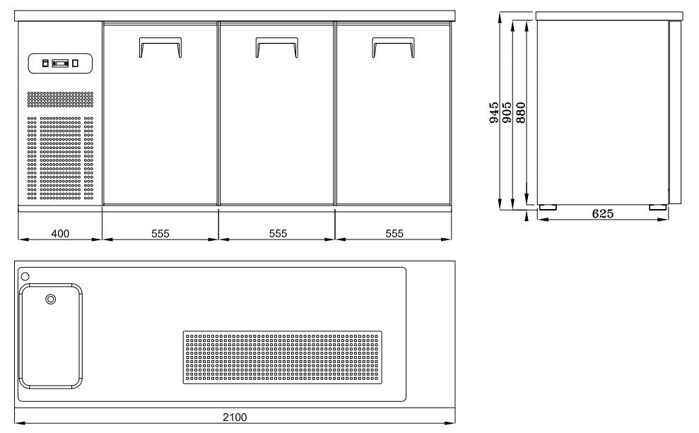 Combisteel Biervitrine 3 Deuren 1L - 7489.5335