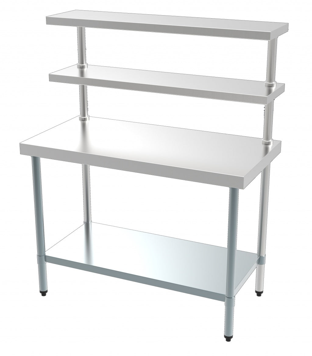 Combisteel Stainless Steel Worktable with Double Overshelf 1500mm Wide - 7490.0105 Stainless Steel Tables with Overshelf Combisteel   