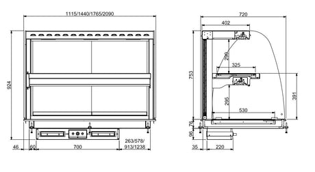 Combisteel Drop-In gebogenes beheiztes Keramikdisplay - Schwarz 3/1 - 7495.0390