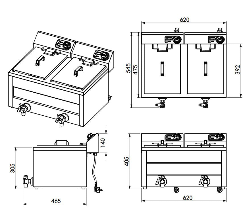 Combisteel Electric Counter Fryer 2X8L 2X3Kw - 7518.0205