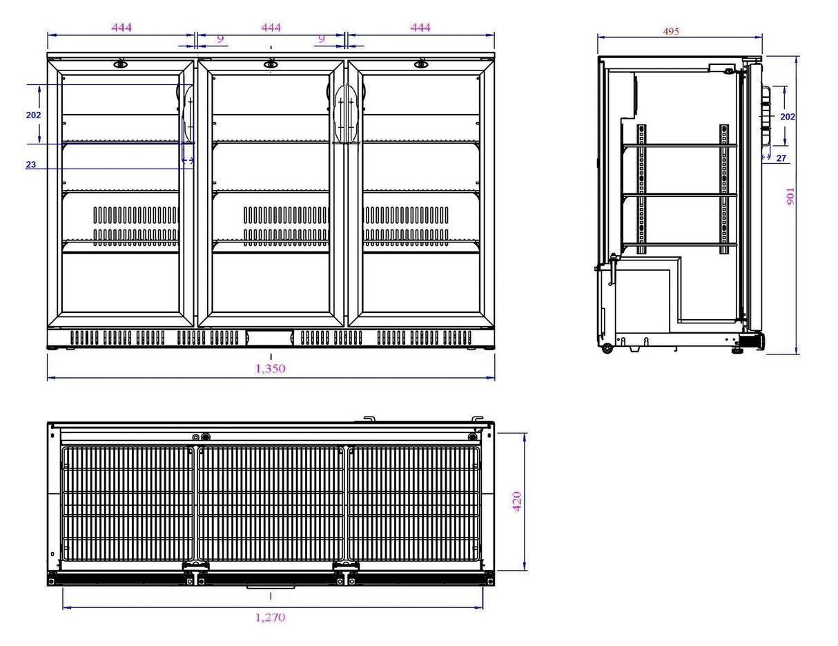 Combisteel Backbar Cooler Zwart 3 Deuren - 7527.0015