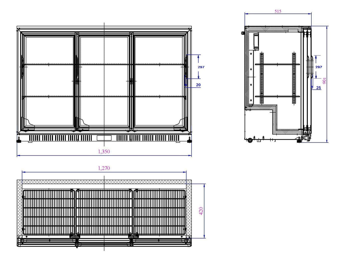 Combisteel Backbar Cooler Schwarz 3 Schiebetüren - 7527.0025