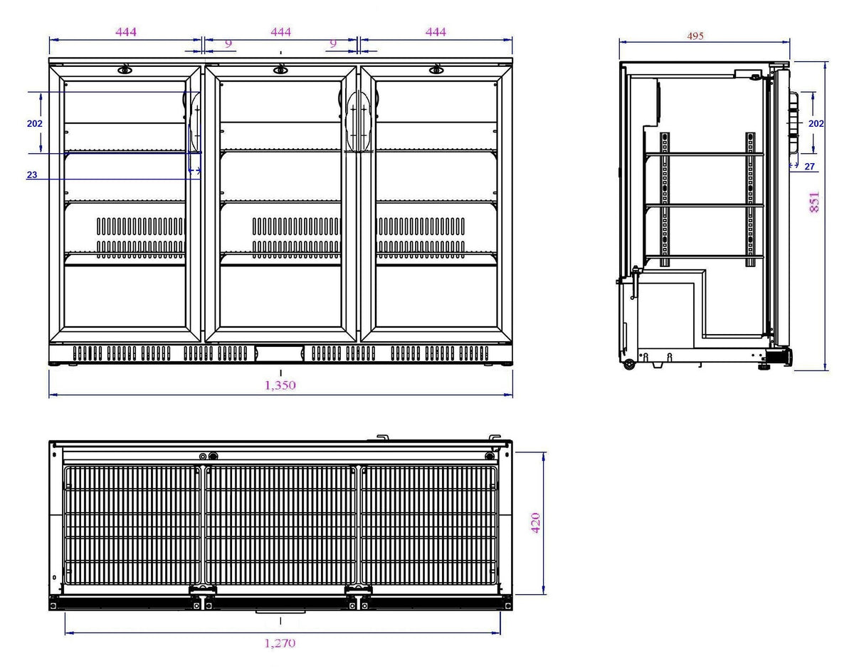 Combisteel Backbar Kühler Schwarz 3 Türen - 7527.0040