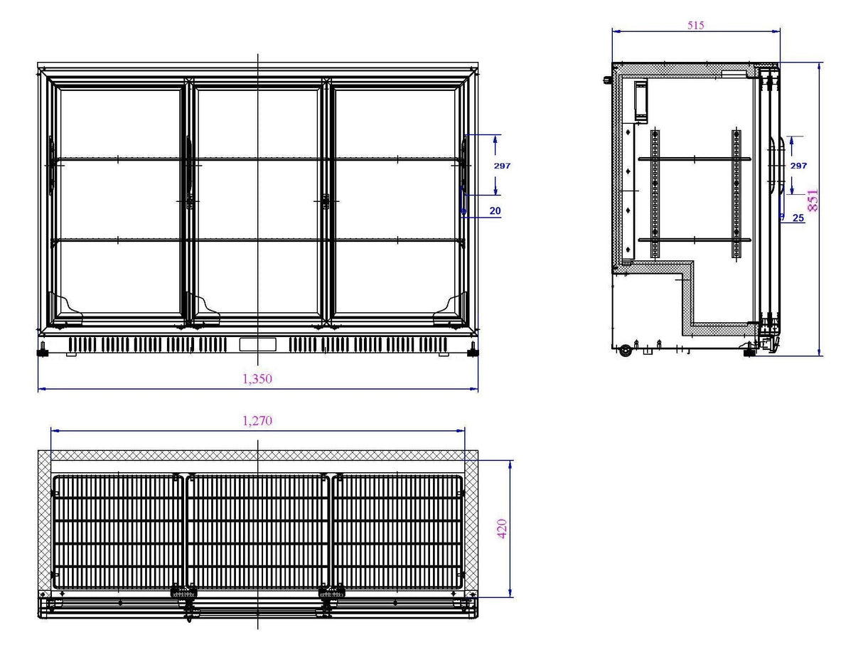 Combisteel Backbar Cooler Zwart 3 Schuifdeuren - 7527.0050