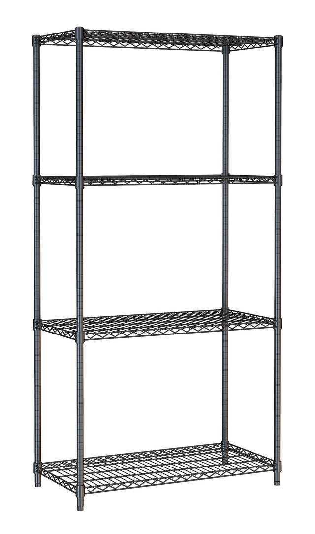 Combisteel Shelf Units 4 Levels Black Flat Packed - 7530.0025 Chrome Wire Shelving and Racking Combisteel