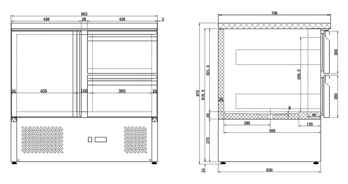 Combisteel Gekoelde Werkbank 1 Deur/2 Laden - 7950.0108