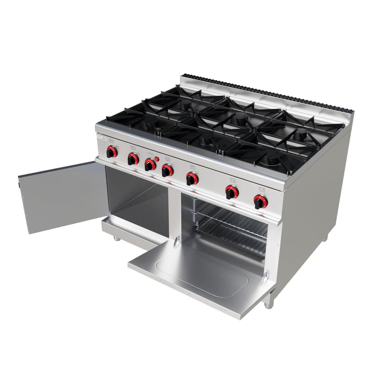 CUBO Gasherd 27 kW – 6-flammig – inkl. statischem Gasbackofen 8 kW – 90 cm Tiefe – Hochwertiges Modell – CS-90-QQ-6-M