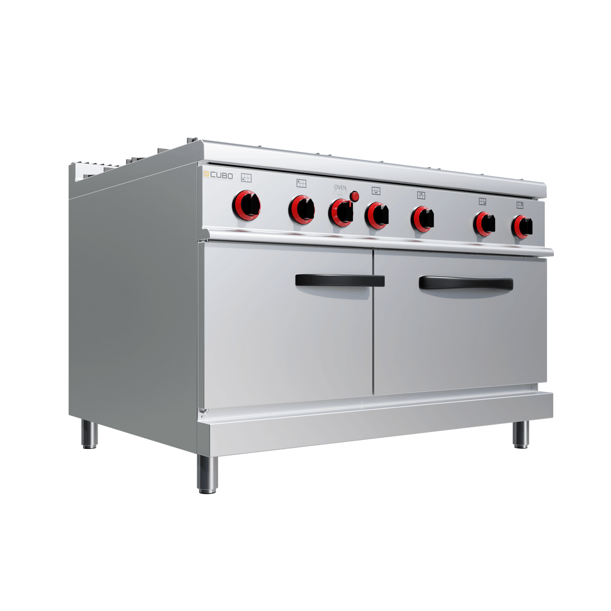 CUBO Gasherd 27 kW – 6-flammig – inkl. statischem Gasbackofen 8 kW – 90 cm Tiefe – Hochwertiges Modell – CS-90-QQ-6-M