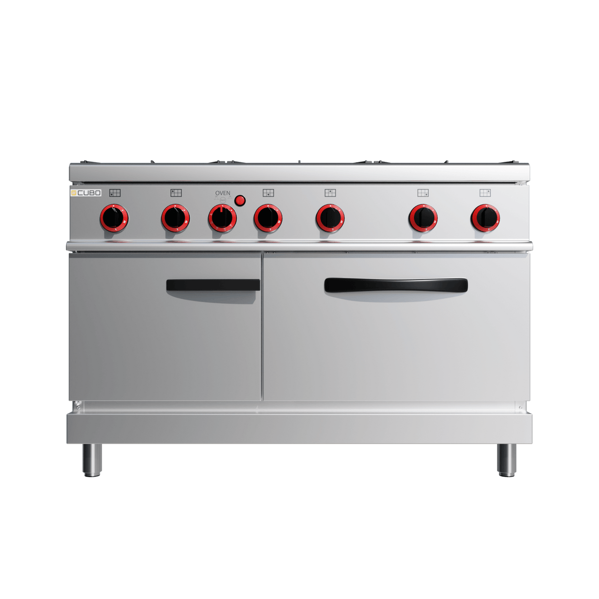 CUBO Gasherd 27 kW – 6-flammig – inkl. statischem Gasbackofen 8 kW – 90 cm Tiefe – Hochwertiges Modell – CS-90-QQ-6-M