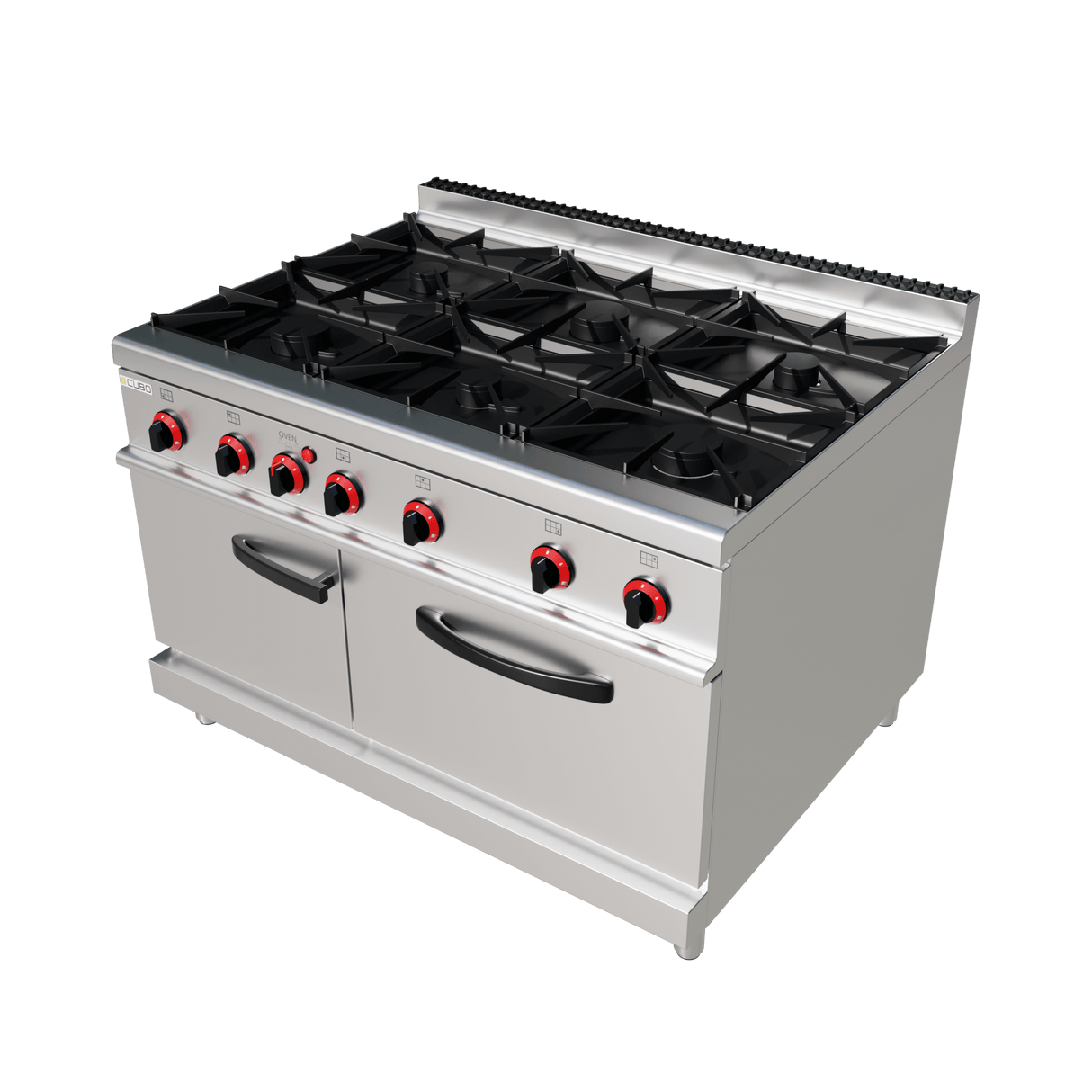 CUBO Gasherd 27 kW – 6-flammig – inkl. statischem Gasbackofen 8 kW – 90 cm Tiefe – Hochwertiges Modell – CS-90-QQ-6-M