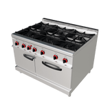 CUBO Gasherd 27 kW – 6-flammig – inkl. statischem Gasbackofen 8 kW – 90 cm Tiefe – Hochwertiges Modell – CS-90-QQ-6-M