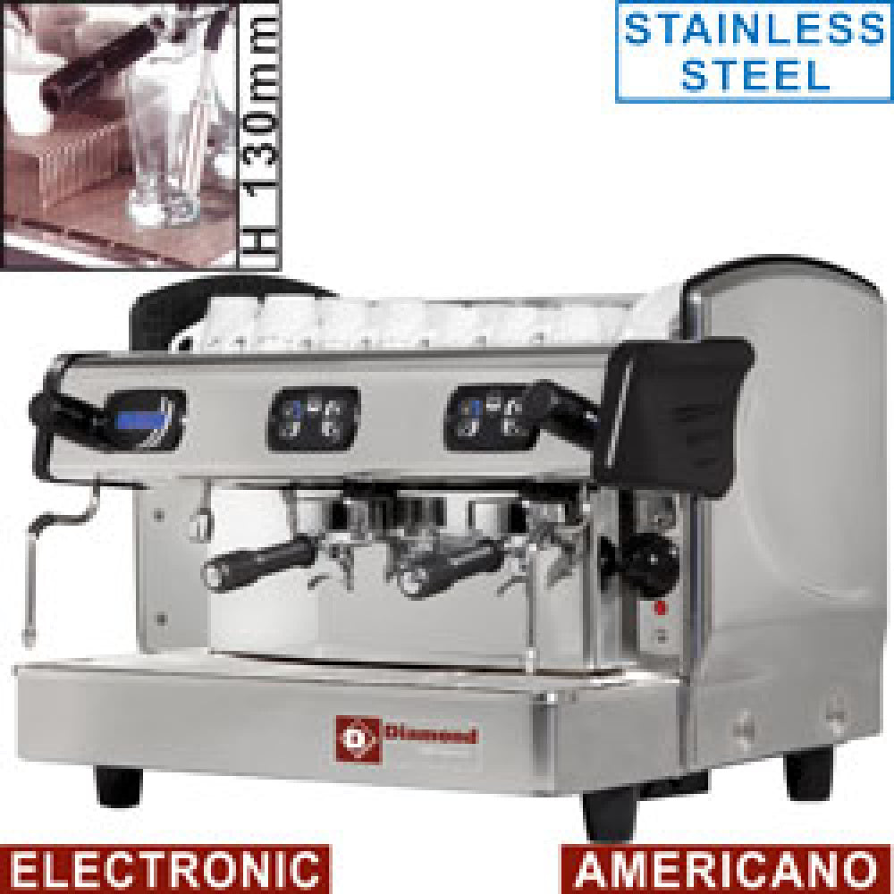 Diamond Expresso Kaffeemaschine 2 Gruppen h130mm, auto. (mit Display) - AROMA/2ED-AM-N