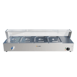 CUBO Bain Marie Beheizte Vitrine - 4x GN 1/2 - Glasumrandung / Niesschutz - Pfannen und Deckel inklusive - CS-BM4S