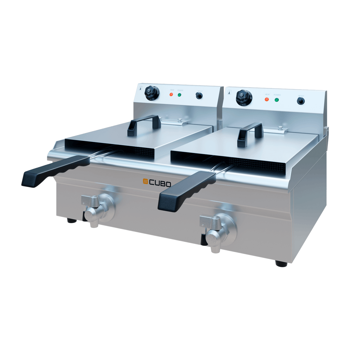 CUBO Fritteuse 2 x 12L - Elektrische Tischfritteuse - mit Ablasshahn - CS-EDF-12-DT
