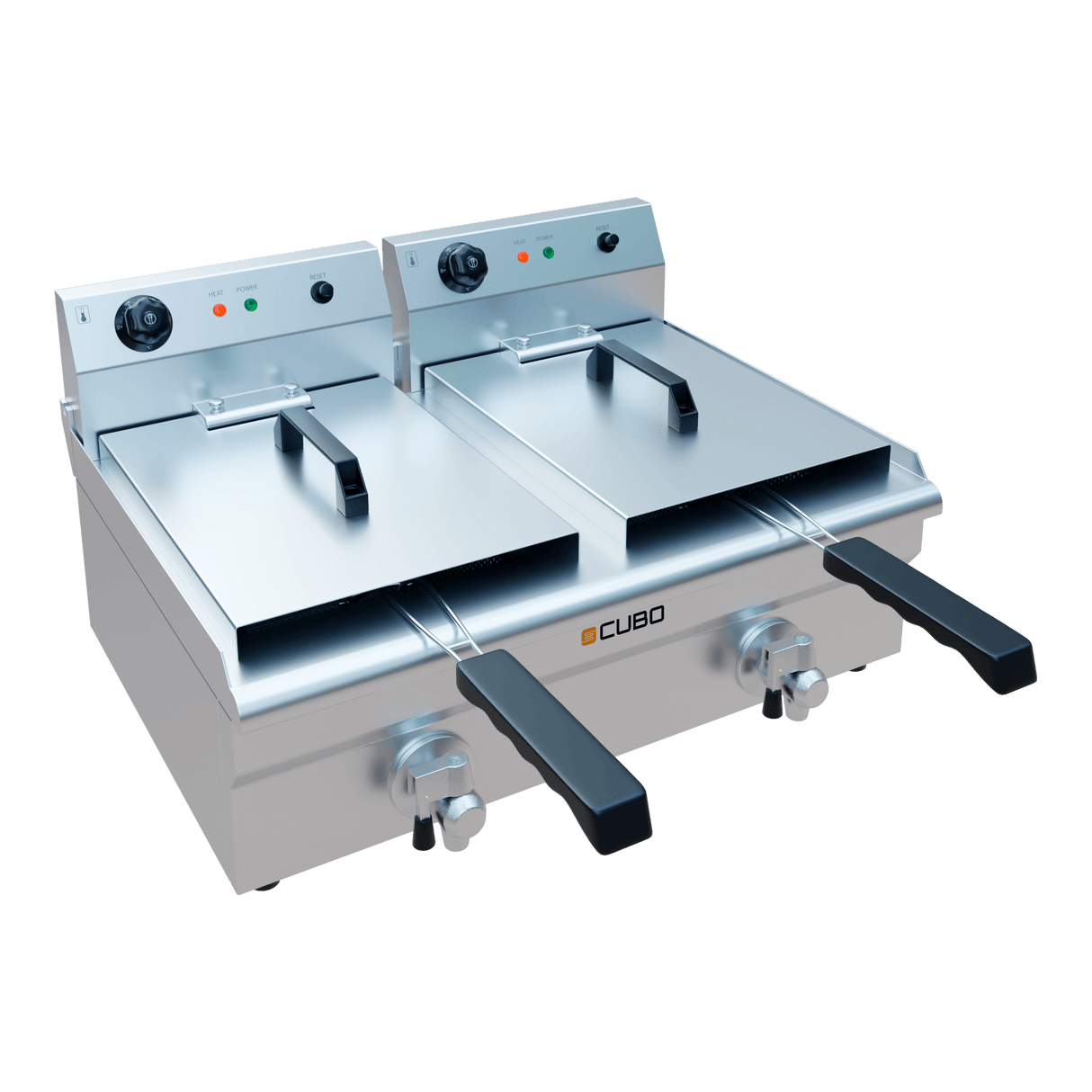 CUBO Fritteuse 2 x 12L - Elektrische Tischfritteuse - mit Ablasshahn - CS-EDF-12-DT