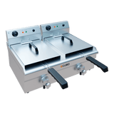 CUBO Fritteuse 2 x 12L - Elektrische Tischfritteuse - mit Ablasshahn - CS-EDF-12-DT