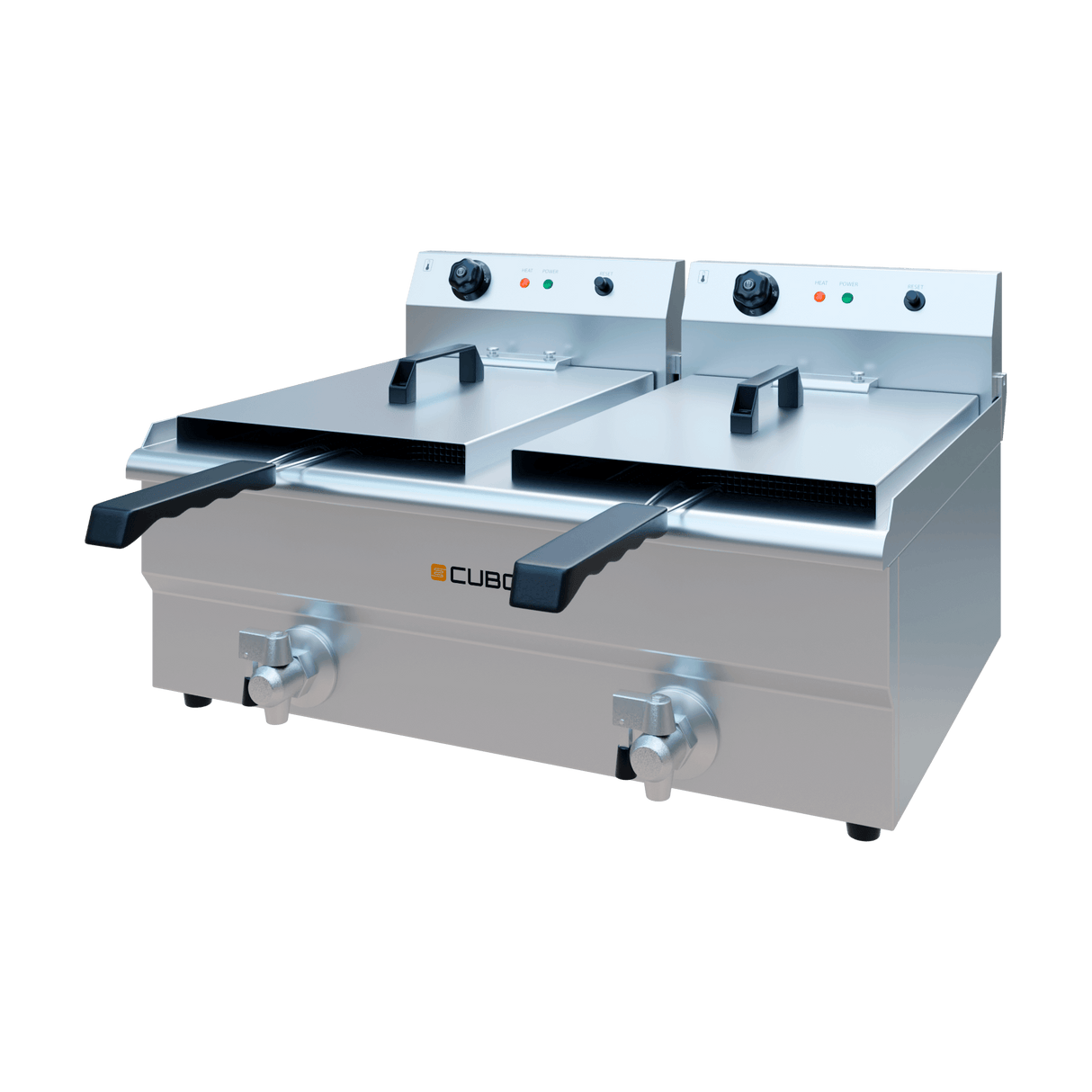 CUBO Fritteuse 2 x 19L - Elektrische Tischfritteuse - mit Ablasshahn - CS-EDF-19-DT