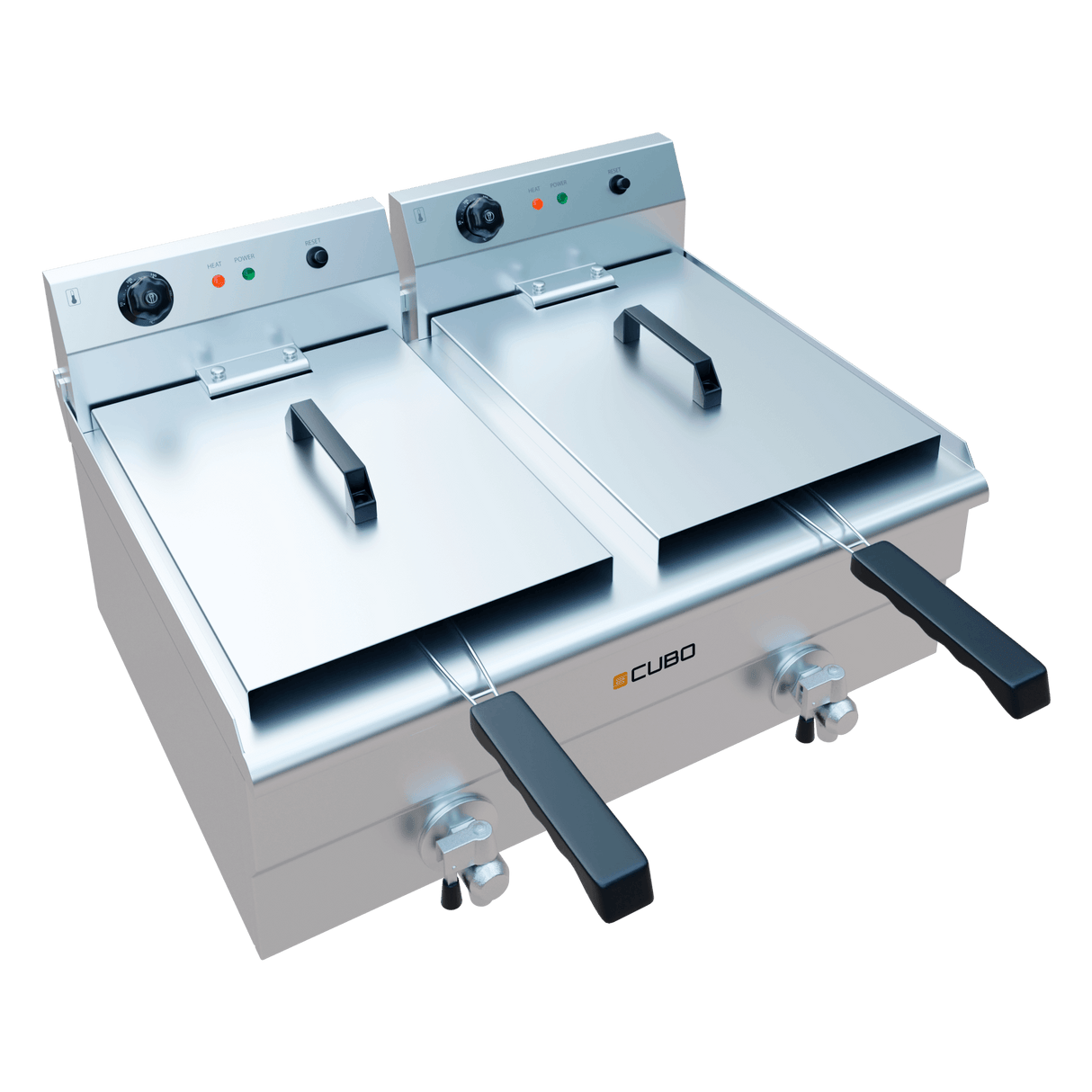 CUBO Fritteuse 2 x 19L - Elektrische Tischfritteuse - mit Ablasshahn - CS-EDF-19-DT