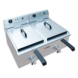 CUBO Fritteuse 2 x 19L - Elektrische Tischfritteuse - mit Ablasshahn - CS-EDF-19-DT