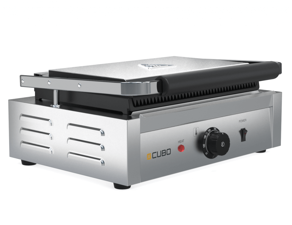 CUBO Kontaktgrill – gerippte Oberseite, flacher Boden – Panini-Maker – CS-GH811L