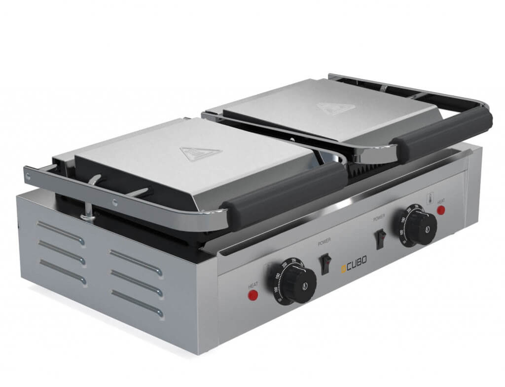 CUBO Twin Kontaktgrill - Gerippte Oberseite, flache Unterseite - Panini Maker - CS-GH813