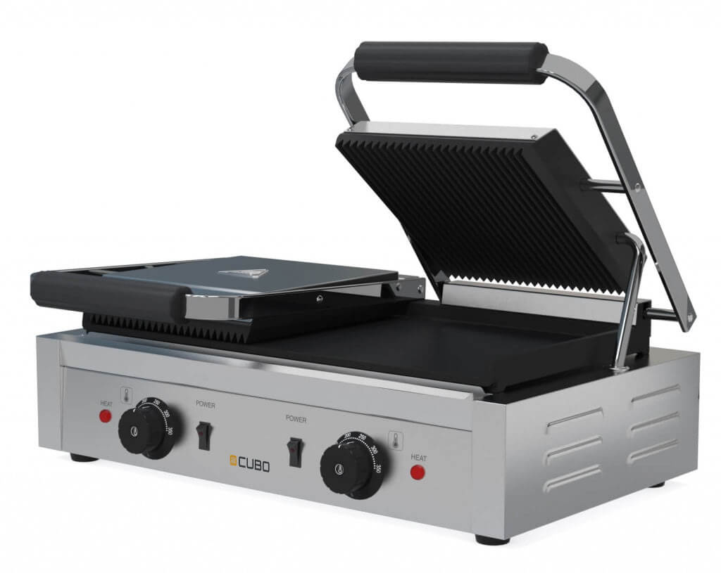 CUBO Twin Kontaktgrill - Gerippte Oberseite, flache Unterseite - Panini Maker - CS-GH813