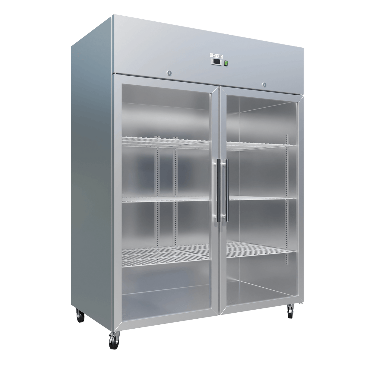 CUBO Storage Refrigerator 1341L - 2 Glass Door - Stainless Steel Upright - Fan Assisted Cooling - GN2/1 - CS-GN1410TNG