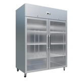 CUBO Storage Refrigerator 1341L - 2 Glass Door - Stainless Steel Upright - Fan Assisted Cooling - GN2/1 - CS-GN1410TNG