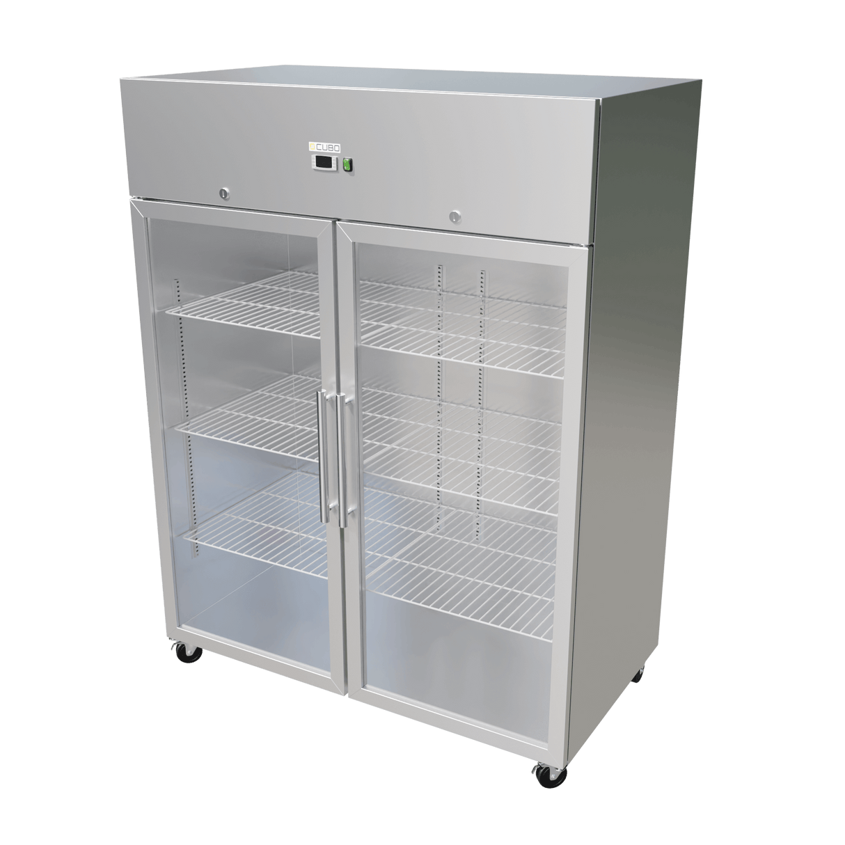 CUBO Storage Refrigerator 1341L - 2 Glass Door - Stainless Steel Upright - Fan Assisted Cooling - GN2/1 - CS-GN1410TNG